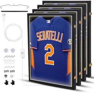 WGOS LED Jersey Frame, Sweater T Shirt Display 32’’x24’’ Shadow Box with Light, Lockable Jersey Display Case, 98% UV Protection, with Hangers, for Soccer Baskitball, Baseball, Uniform (4-Pack)