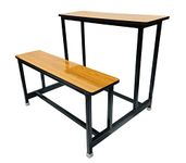 KITHANIA School Home Tution Bench Duel Desk Bench Large for Two Student Bench Cum Duel Desk Strong and Sturdy Metal Standard Structure with Wooden Top (for Classes 7th to College ownwards)