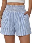 ANRABESS Women High Waisted Shorts, Striped & Gingham Lounge Pajama Beach Shorts with Pockets, Cute and Casual for Daily Wear Blue White Stripe Small