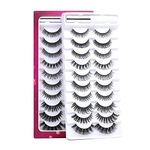 False Eyelashes Russian Strip Lashes D Curl 3D 10 Pairs Fake Lashes Natural False Eyelashe with Eyelash Glue Clear Adhesive Long Lasting Waterproof Multipack Eyelashes
