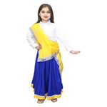 Kaku Fancy Dresses Indian State Haryanvi Dance Lehenga Farmer Costume For Girl-Yellow & Blue, 7-8 Years,Polyester material