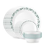Corelle Vitrelle 18 Piece Glass Dinnerware Sets Service for 6, Triple Layer Chip & Crack Resistant Glass Plate and Bowl Sets, Spring Blossom Green