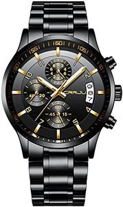 CRRJU Men's Fashion Luxury Casual Stainless Steel Watches Japan Movement Waterproof Business Quartz Wristwatches,Man Black Golden Watches