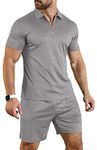 YTD Mens Short Sleeve Casual Polo Shirt and Shorts Sets Two Piece Summer Outfits Zip Polo Tracksuit Set for Men S-XXL, Grey, Large