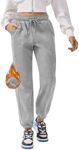 PINSPARK Grey Sweatpants Womens Winter Fleece High Waisted Sweat Pants Loose Jogger Sports Pants with Pockets Soft Cinch Bottom Active Pants PS