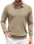 COOFANDY Mens Collared Polo Shirts Long Sleeve Casual Knitting T Shirt Business Fashion Winter Top Khaki