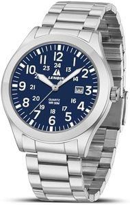LN LENQIN Reloj Hombre Reloj Militar Reloj De Campo Relojes Analógicos Cuarzo para Hombres Relojes De Pulsera Impermeables con Fecha Correa Nailon Reloj Deportivo Táctico Militar (Plata Plata Azul)