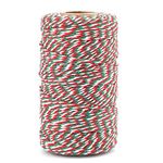 KINGLAKE Butchers Twine String for Crafts, 2mm Green Red and White String, 100m Bakers Twine Craft Cotton String for Kitchen Cooking Meat, Christmas String for Gift Wrapping, Crafting, Gardening