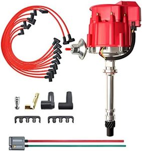 MAS Racing HEI Distributor&Spark Plug Wires & Free Pigtail Wire Harness Combo Kit Red Cap Replacement for Chevy 283 302 307 327 350 396 400 402 427 454 gm SBC BBC 65k Coil 7500RPM Chevrolet C10 GMC V8