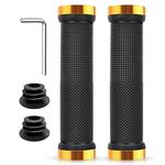 2Pcs Bike Handle Grips with Bike Handlebar Plugs and Wrench, Non-Slip Rubber Bicycle Grips for Foldable Mountain Bike Road Bike Tricycle BMX MTB Cycling Replacement Parts(Black and Gold)