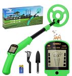 OMMO Metal Detector Kids, Adjustable Stem18.3''-37.8'' Metal Detector with LCD Display, Lightweight Kids Metal Detector with 6'' Waterproof Coil, Metal Detector for Beginners, Shovel, Rake, Green