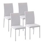 HOMCOM Modern Dining Chairs Set of 4, Upholstered Faux Leather Kitchen Chairs with Rhombic Tufting and Metal Legs for Living Room, White