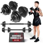 Gallant Adjustable Dumbbells Set, Hand Free Weights Dumbbells Set for Home and Gym, Strength Training, Weight Lifting, Bodybuilding- Weight Sets for Men and Women (20KG with Barbell - Black)