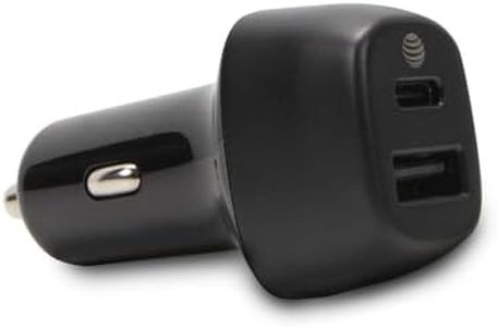 AT&T Dual Port 32W USB-C and USB-A Fast Charging Bullet Car Charger for Apple iPhone, Google Pixel, and Samsung Galaxy (Black, 32W)