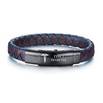 VNOX Personalize Engrave Medical Scepter Leather Bracelets Braided Stainless Steel and Black Blue Leather Personalised Medical Bracelets for Men Women