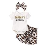 Xumplo Newborn Baby Girl Summer Clothes Infant Mama's Mini Outfits Romper+Leopard Pants+Headband Toddler Clothing Set (0-3 Months, White)