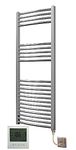 Greened House Extra High Heat Output Chrome Electric Towel Rail 500 x 1200mm Curved Bathroom Radiator Heater Up to 26% More Heat Output + Timer and Thermostat