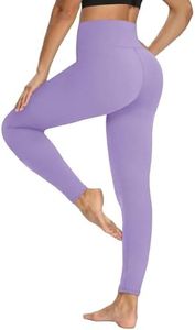 YOLIX Workout Leggings for Women - High Waisted Yoga Pants Tummy Control Compression for Running Light Purple