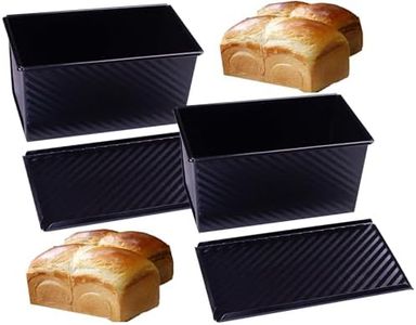 2 Pack Pullman Loaf Pans with Lids, Carbon Steel Bakeware Toast Molds, Trendy 1lb Dough Toast corrugated Mold, Non-Stick Bread Pan Bakeware, High-capacity Baking Tool Must Have for Bread Lover (Black)