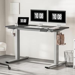 FLEXISPOT Electric Standing Desk 160x80cm – Height Adjustable, Silver Frame, Black Top