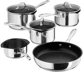 Stellar Profile Set of 5 Stainless Steel Non-Stick Pans, 3 Draining Saucepans, Frying Pan and Milk Pan, Induction Ready