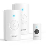 TECKNET Wireless Doorbell, Door Bells Wireless IP65 Waterproof Battery Operated Cordless Door Chime Kit up to 1300ft Long Range with 60 Melodies & 5-Level Volume, LED Flash, 4.5 Year Battery Life