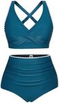 Hanna Nikole Plus Size Bathing Suit for Women High Waisted Bikini Plus Size Lace Up Two Piece Swimsuits Peacock Blue 3XL