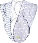 Baby Swaddle Blanket Adjustable for 0-3 Months - Newborn to Infant Baby Swaddle Wrap Set (3 Pack - Gray Cloud, Stripe, Stars) for Baby Boy Girl Gender Neutral Easy Swaddle by Ziggy Baby