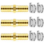 Da by 3 pcs 1/2" (12.7mm) Barb Splicer Mender Hose Brass Barb Fitting with 6 pcs Stainless Steel Pipe Clamps for Water/Fuel/Air