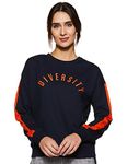 Amazon Brand - Symbol Women's Regular Cotton Blend Round Neck Sweatshirt (AW18WNSSW34B_Iris Navy_S)