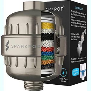 SparkPod High Output Shower Filter Capsule- Rejuvenates Skin and Hair Health (Reduces Eczema & Dandruff), Filters Chlorine, Heavy Metals and Impurities | 1-min installation, (BN) NEW FORMULA