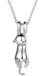 Iszie 925 Sterling Silver Sweet Little Cute Kitten 3D Cat Lover Pendant Necklace For Girls Women