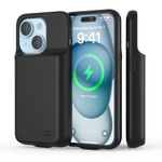 Battery Case for iPhone 15, 6800mAh USB C Charging Smart Extended Charging Case Compatible with iPhone 15 (6.1 inch) Backup Power Battery Pack Charger Rubber Case-Black