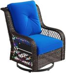 Bestier Outdoor Swivel Gliding Chair, Wicker Patio Furniture Chair with LED Strip, Outdoor Swivel Rocking Chairs with 4" Anti-Slip Navy Blue Cushions for Deck, Porch and Garden(Dark Brown)