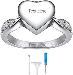 Personalized Heart Cremation Ring for Ashes Cremation Urn Jewelry Memorial Keepsake Locket Rings for Human/Pet Ash