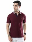 STELLERS Men's Polo T-Shirt Printed Collar Wrinkle Free Quick Dry Stretchable Lightweight Regular Fit Wine Large