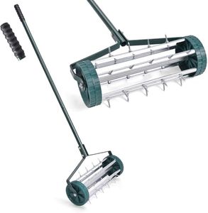 RELAX4LIFE Scarificateur Gazon Manuel avec Garde-Boue&Poignée&Rouleau à Pointes Rotatives, Rouleau Aérateur Gazon de Pelouse en Métal pour Jardin Cour Patio, Vert (sans Garde-Boue)
