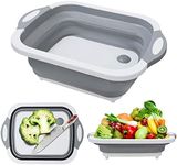 Foldable Multifunction Chopping Board, Collapsible Dish Tub Basin Cutting Board Colander, Vegetable Fruit Wash and Drain Sink Storage Basket, Space Saving for Kitchen Home, Gray