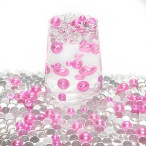 Elegant Vase Filler About 200 Crystal Clear Beads & ABS Simulated Pearls for Floral Arrangements, Wedding Centerpieces, and Home Deco (Pink)
