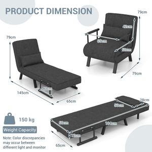 COSTWAY Folding Sofa Bed – Dark Grey Convertible Sleeper