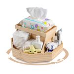 Wooden Diaper Caddy Organizer - 360 Degrees Rotating Caddy with Removable Dividers, Nursery Diaper Organizer