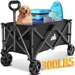 Collapsible Wagon Carts with Large Capacity, Utility Beach Wagons Heavy Duty Foldable,Side Pockets,300lb Load-Bearing Outdoor for Camping, Garden, Sports, Picnic, Shopping