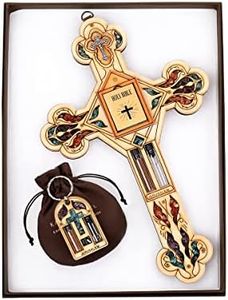 KARMA AND LUCK Ultimate Believer - Multistone Healing Crystals Cross Holy Water Bible Symbols Protection Wooden Wall Blessing Plaque, Bring Calm Peace, Multicolor, 11'' Height