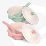 Eha Earth Friendly Serving Bowls with Lid | Microwave Safe | Made with Rice Husk and Bamboo Fibers | 1250 ml Each | Set of 2 | Innocent-Celeste Pink & Green