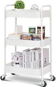 TOOLF 3-Tier Rolling Cart, Metal Utility Cart with Lockable Wheels, Storage Craft Art Cart Trolley Organizer Serving Cart Easy Assembly for Office, Bathroom, Kitchen, Kids' Room, Classroom (White)