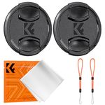 K&F Concept 55mm Lens Cap 2 Pack Snap-on Front Camera Lens Cover + 2 Elastic Lens Cap Keeper + 1 Cleaning Cloth Compatible with Canon Sony