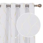 Deconovo Home Decoration Eyelet Room Darkening Curtains, Gold Wave Foil Printed Curtains, Energy Saving Curtains for Living Room, W52 x L72 Inch (Width x Length), Silver Grey, One Pair