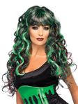 Smiffys Monster Wig, Black & Green Long Curly with Fringe, Halloween Fancy Dress Accessory, Halloween Fancy Dress Accessories Dress Up Wigs