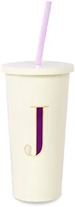 kate spade new york Insulated Initial Tumbler with Reusable Straw, 20 Ounce Acrylic Travel Cup with Lid, J (Purple)