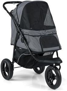 COSTWAY Dog Stroller, 3 Wheels Foldable Dogs Pushchair Cats Pram with Adjustable Canopy, Storage Basket, One-Foot Brake, Pet Travel Buggy for Small and Medium Dog Cat (Grey)
